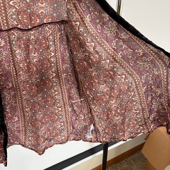 Boho American Eagle Burgundy Whimsigoth Velvet Trim Flowy Oversized Cardigan XS - Picture 7 of 9